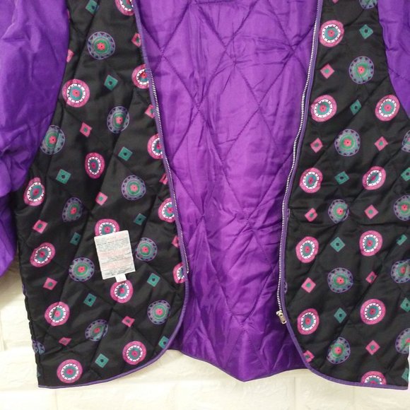 Vintage 90s London Fog Quilted Coat Liner -Lreg Daisy Circles Zipper-edge Nylon - Picture 3 of 12